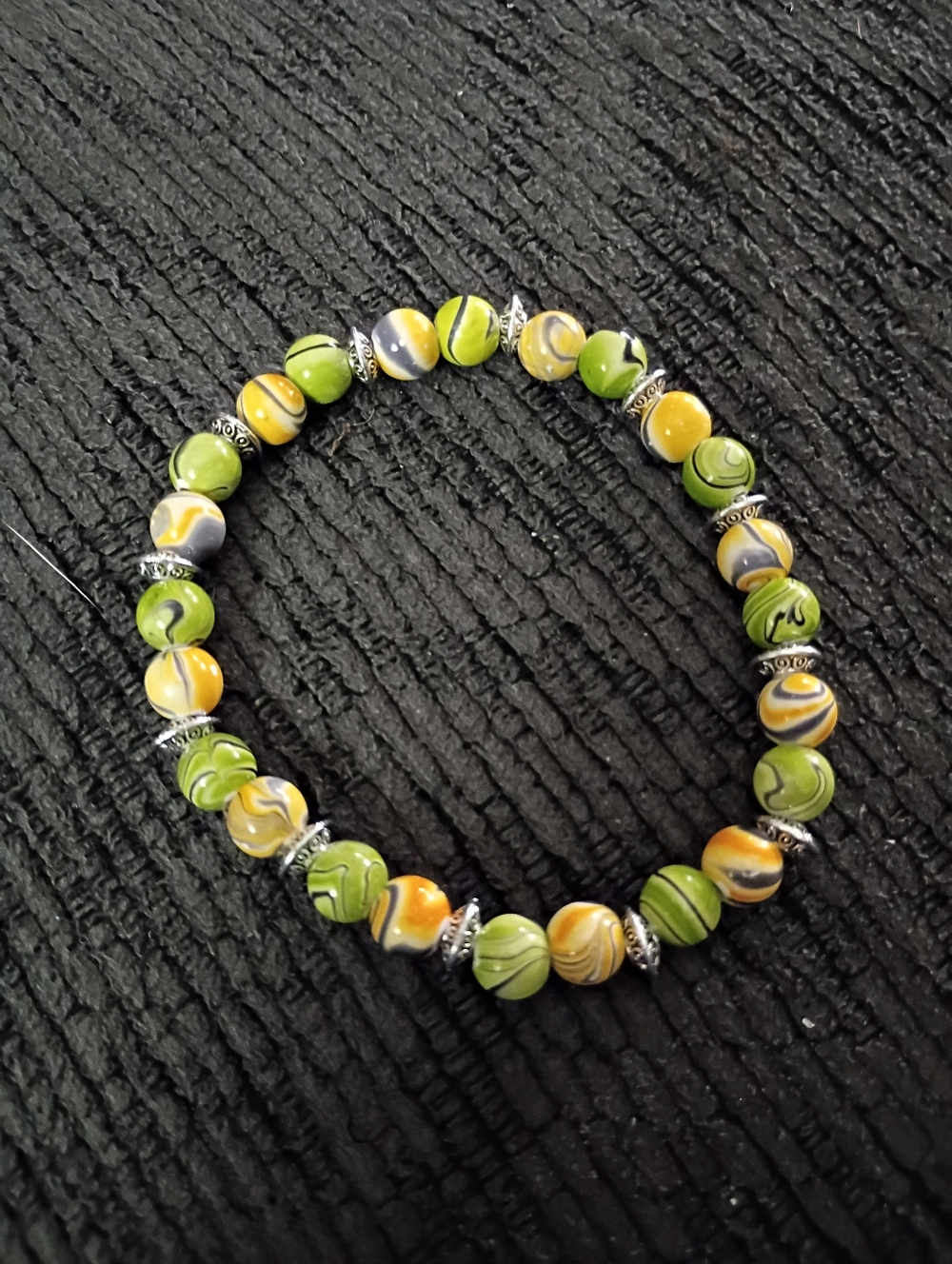 Handmade Green & Yellow Swirl Beaded Bracelet